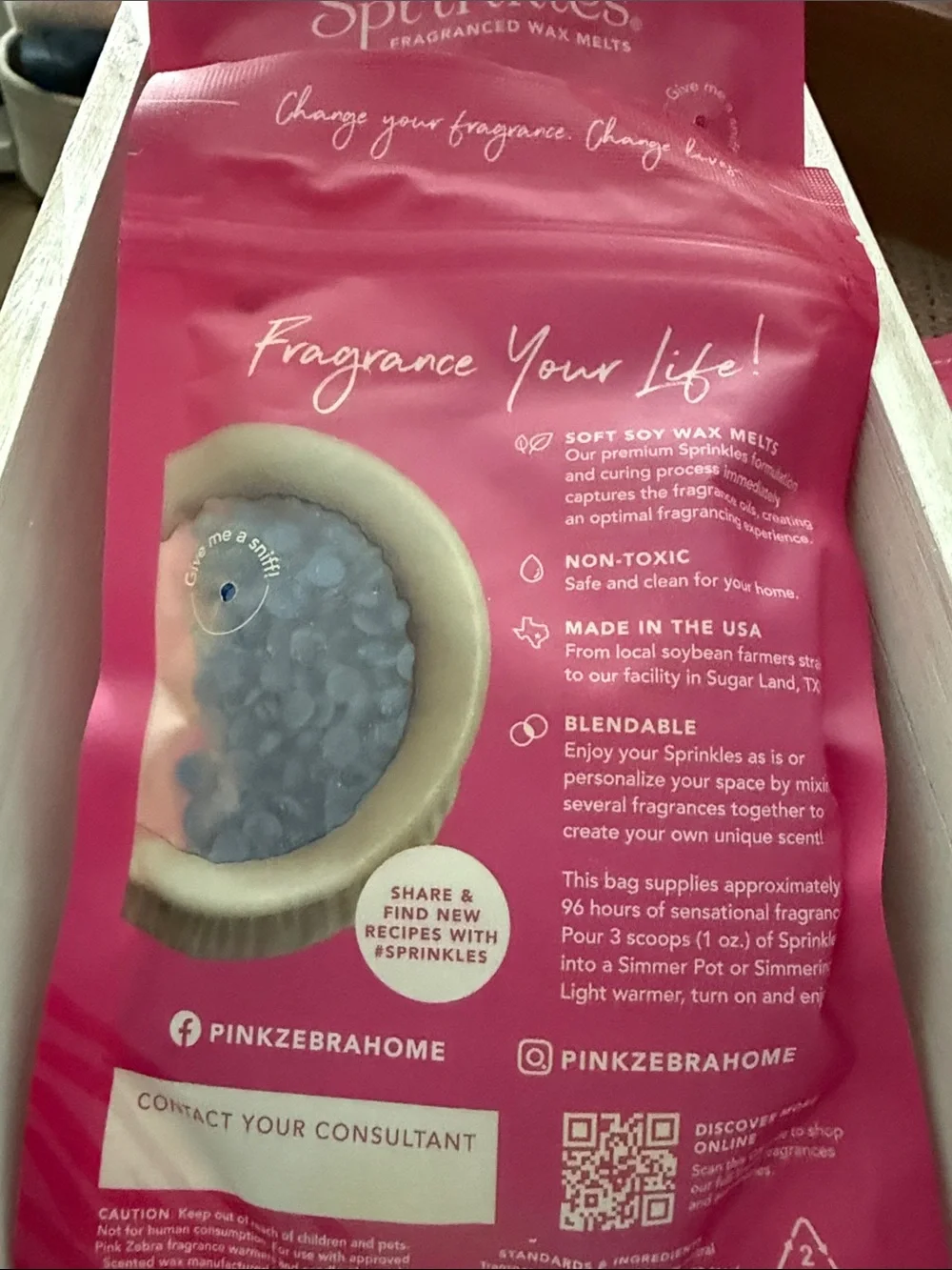 Pink Zebra Sprinkles Wax Melts - Pink Bag with Blue Melts